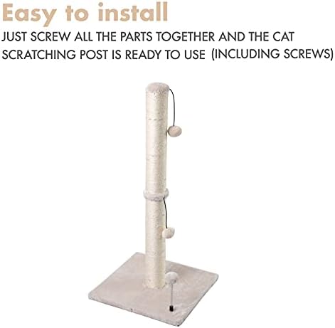 MECOOL 34” Tall Cat Scratching Post Premium Basics Kitten Scratcher Sisal Scratch Posts Trees with Hanging Ball for Indoor Cats, Beige - Image 7