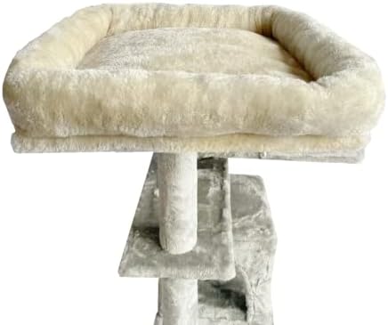 SHENGOCASE Cat Tree Tower Accessories Replacement Parts Top Cushion Bed Cover for Cat Perch with Elastic Band (15.7" x 15.7", Beige) - Image 7