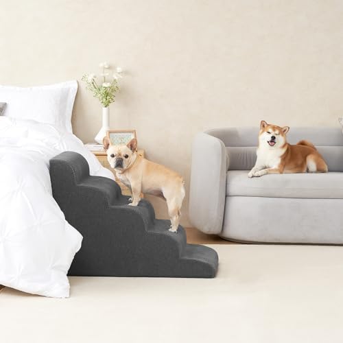 EHEYCIGA Curved Dog Stairs Ramp, 5-Step Extra Wide High Beds, Pet Step - Image 7