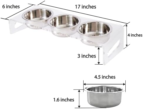 Tilted Raised Elevated Food and Water Bowls Stand for Cat or Small Dogs - Puppy's Clear Acrylic Stainless Steel 3 Dishes Holder for Boy or Girl Pet by WBhonghui (Clear-3bowls) - Image 2