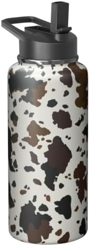 32oz Cow Print Stainless Insulated Aater Water Bottle with Straw,Cow Print Gym Hiking Sports Coffee Mug Cup Water Bottles,Cow Print Gifts for Women,Cow Print Decor Stuff Accessories by Unknown