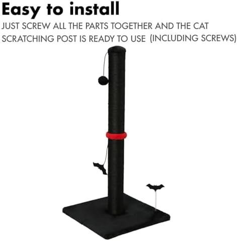 MECOOL Cat Scratching Post Premium Sisal Scratch Posts with Hanging Ball Vertical Scratcher for Indoor Cats and Kittens,Black - Image 7