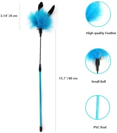 Cat Wand Toy 3 PCS Soft Turkey Feather Teaser Wands with Bell for Indoor - Image 2