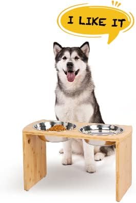Elevated Dog Bowls, Bamboo Raised Dog Bowl for Large Dogs, with 2 Stainless Steel Bowls (13'' Tall-68oz Bowl)