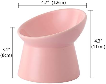 Pink Small Ceramic Raised Cat Bowls, Tilted Elevated Food or Water Bowls, Stress Free, Backflow Prevention, Dishwasher and Microwave Safe, Lead & Cadmium Free - Image 2