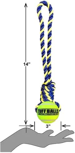PetSport 2 Pack of Knotted Rope Tug Dog Toys with 2.5-Inch Tuff Tennis Balls, 14 Inch
