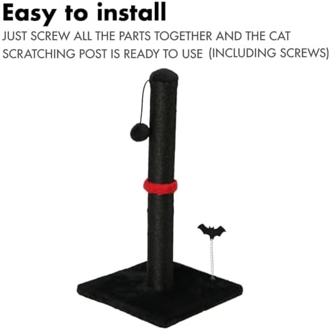 MECOOL Cat Scratching Post Premium Sisal Scratch Posts with Hanging Ball Vertical Scratcher for Indoor Cats and Kittens,Black - Image 7