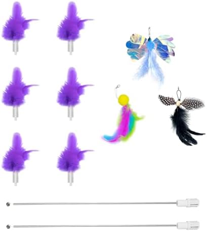 MOHAYA 9 Pcs Soft Feathers Replacement Accessories,Interactive Cat Toys Set with Feather Wands and Attachments, Purple and Multi-Color, by Unknown