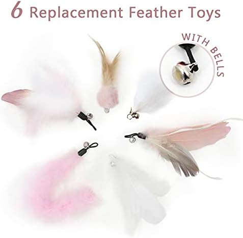SONGWAY Interactive Cat Feather Toy Set - Retractable Teaser Wand with 6 Pcs Feather Refills with Bell, Cat Wand Toys for Indoor Cats Kittens Play Chase Exercise, Light Pink - Image 2
