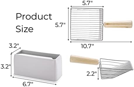 Hiceeden 2 Pack Fast Sifting Cat Litter Scoop with Stand, Metal Kitty Litter Scoop Holder with Wooden Handle, Easy Clean Cat Poop Scooper for Kitten Litter Box, Gray and Blue - Image 2
