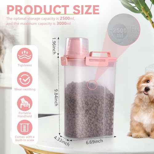 SenseYo Pet Food Storage Container Bin 2.5 lb Portable BPA Free Cat Dog Food Storage Container Dispenser with Measuring Cup and Seal Buckle for Small Animal Kibble Bird Seed Oatmeal Rice Flour - Image 2