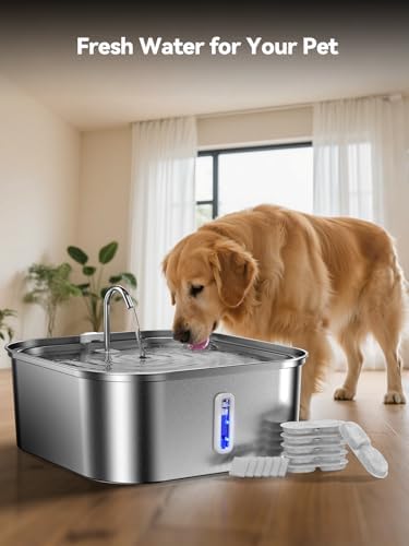 Large Dog Water Fountain 14L/3.7Gal, Stainless Steel Pet Fountain for Large Dogs and Multi-Pets, with Window & Extra Wide Drinking Area, Square Design Enlarges Capacity & Saves Space (Filters) - Image 7