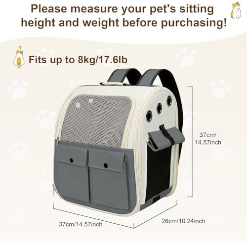 Airline Approved Cat Carrier Backpack - Ventilated Breathable Mesh for Small Dogs & Cats (15lbs), Soft Sided Dog Backpack for Hiking, Camping, Travel & Vet Visits with Padded Straps (Grey) - Image 2