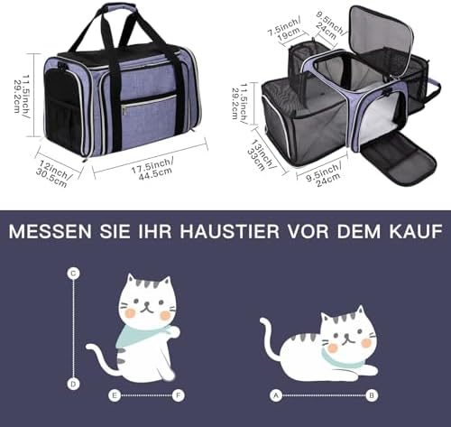BAGLHER Cat Carrier Bag,Airline Approved Pet Carrier Soft Side Pet Travel 5 Sides Open Doors 3 Sides Expandable Foldable Dog Carrier with Fleece Pad - Image 2