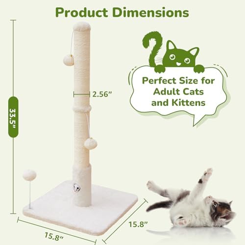 Woochpet Funny Cat Scratching Posts Sturdy Scratcher Posts 33'' Off White - Image 2