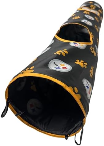 NFL Pittsburgh Steelers Cat Tunnel Tube Toy with Plush Football Catnip and Feathers Collapsible Tunnel for Cats to Play, Peek and Hide, Sporty & Fun Cat Tunnel Toy with Team Logo All-Over Design! - Image 2