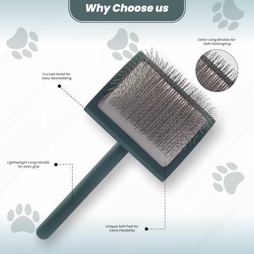 Self- Cleaning Slicker Brush for Dogs Suitable for Short & Long Haired Dogs and Effective Deshedding for Pet Grooming, Undercoat Removal, Tangle-Free Fur (Green Brush + Comb) - Image 7