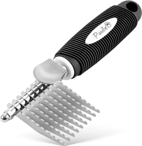 Poodle Pet Bundle - Dematting Fur Rake Comb Brush Tool with Steel Safety Blades and Detangling Pet Comb with Long and Short Stainless Steel Teeth for Detangling Matted or Knotted Undercoat Hair (Black - Image 2