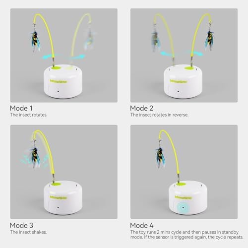 ALL FOR PAWS Interactive Cat Toy, Automatic Cat Toys with Flying Bug for Indoor Bored Cats, Cat Motion Activated Toys, Electric Cat Teaser Flying Feather Wand - Image 7