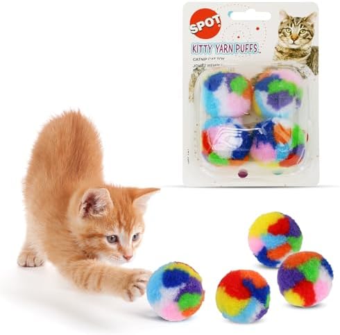 Ethical SPOT Kitty Yarn Puffs Colorful Woolen Yarn Cat Toy Contains Catnip 1.5" Pack of 4 Pet - Image 2