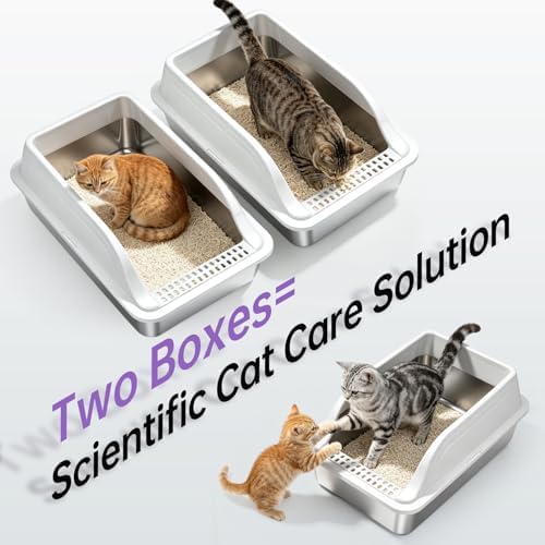 High-Sided Stainless Steel XL Cat Litter Box for Cats - Image 2