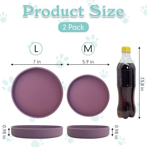 Silicone Cat Food Bowls Shallow Cat Dishes 5.9in Wide Pet Plates Set of 2 Small Flat Dog Saucer Bowl Cute Whisker Fatigue Kitten Feeding Dish for Dry & Wet Food (Round Purple) - Image 2
