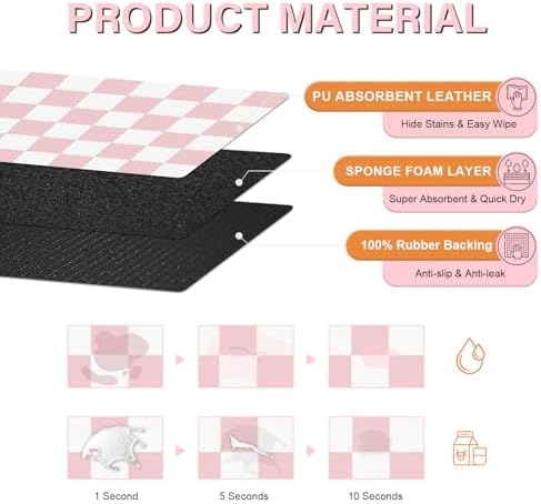 Cat Food Mat - 12"x 20" Cat Dog Mats for Food and Water Bowl, Checkered Pet Placemat Feeding Mat, Non-Slip Under Pet Bowls Mats for Messy Drinkers, Pink & White - Image 2