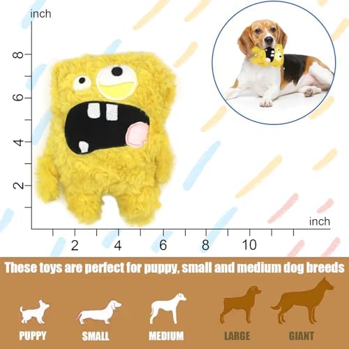 Monster Stuffed Squeaky Dog Toy, Crinkle Dog Plush Toy, Yellow - Image 7