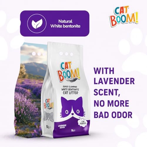 CatBoom Premium White Bentonite Clumping Clay Cat Litter Lavender| Super Absorbent Fine Granule Kitty Supplies | 99.5% Dust Free Multi-Cat Formula | Low Tracking Paw-Friendly 9.3 lb - Image 2
