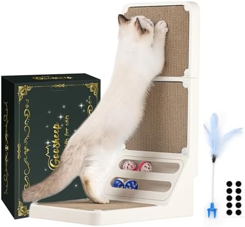 Goosheep Cat Scratching Board Kitten Scratching Ball Wall Scratchers for Indoor Cats L Shaped Cat Scratcher Cats with Scratcher Pads White - Image 2