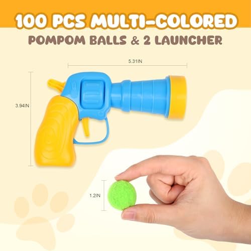 TEAWOO 100Pcs Cat Toys Pom Pom Balls with 2 Launcher Set - Image 2