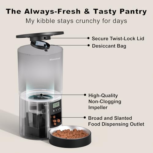 Automated Cat Feeder,Clear 4.2L Dry Food Dispenser with Single Bowl,Programmable Timed Pet Feeder for Up to 6 Daily Meals,10-Second Voice Message & Dual Power Backup (Black, 4.2L Press Version) - Image 7