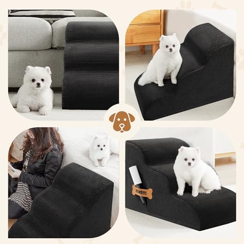 Romrol Dog Stairs Ramp for Beds Couches, Extra Wide Pet Steps with Durable Non-Slip Waterproof Fabric Cover, Dog Slope Stairs for Small Dogs and Cats or Pets Friendly, 3-Tiers, 13 Inch,Black - Image 7