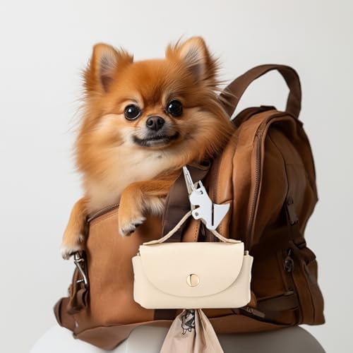 Affrolling 5 Pcs Leather Dog Poop Bag Holder Christmas Include 45 Scented Poop Bags Dispenser Cute for Travel Walking Dog Park and Outdoor Use(Apricot) - Image 2