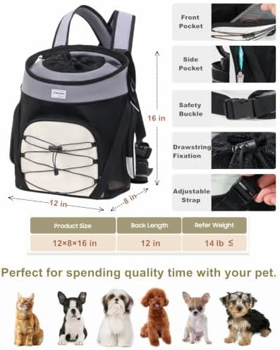 Pet Dog Carrier Backpack Small Dog Medium Cats Front Backpack with Storage Pockets,Adjustable Straps,Ventilated for Hiking Camping Travel,Max 14 lbs (Gray) - Image 2