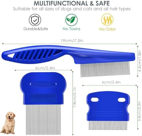 3 Pack Dog Grooming Comb, Flea Lice Pet Combs, Stainless Steel Cat Combs with Rounded Teeth, Professional Metal Tear Stain Remover, Dematting Tool for Small, Medium & Large Pets - Image 2