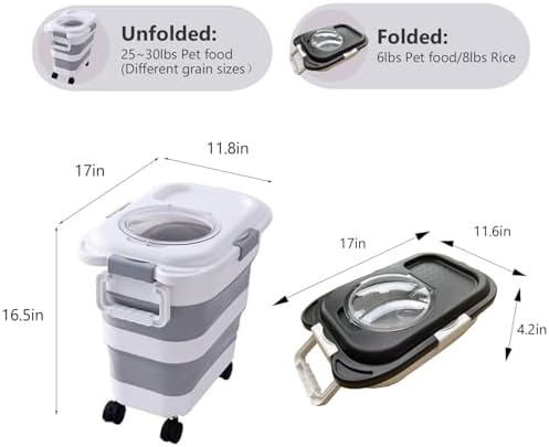 SEWIU 2pack 25 lbs Dog Food Storage Container,Collapsible Dog Food Container with Scoop,Pet/Dog/Cat/Bird Food/Cat litter Storage Containers to Keep Dry,Easy to Move.(Black+white) - Image 2
