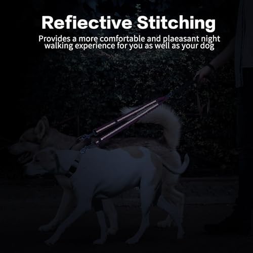 YAODHAOD Double Dog Leash,Two Dog Leash Splitter, No Tangle 360° Swivel Rotation Reflective Lead, Adjustable Length Bungee Heavy Duty Walking Training Dual Extension (Rose Red) - Image 5
