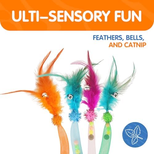 Cat Teaser Toys with Feathers and Bells, Flexible Tube 4-Pack - Image 2