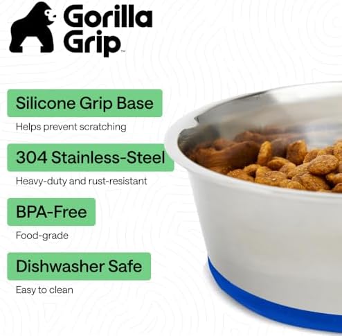 GORILLA GRIP Dog Bowls, Food Grade Stainless Steel, Set of 2, 8 Cup, Blue - Image 2