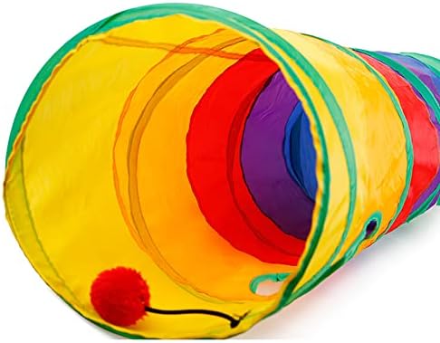 Cat Tunnel and Cube Pop Up Collapsible Kitten Indoor-Outdoor Toys - 3 Way or 1 Way Cat Tube for Cats, Kittens, Rabbits (Rainbow) - Image 2