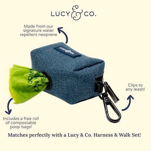 Lucy & Co. Blue Jeans Dog Poop Bag Holder and Dispenser, Clips to Leash, Water-Repellent Neoprene, Includes Refill Roll - Image 3