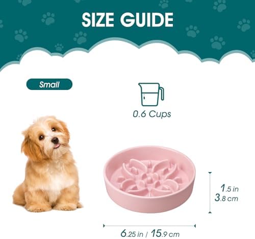 vancasso Ceramic Slow Feeder Dog Bowls, Puzzle Dog Food Bowls with Floral Maze, Anti -Slip Pet Food Dish for Small Breed, 0.6 Cups, Pink - Image 2