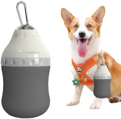 Dog Travel Water Bottle Detachable Bowl Leak Proof Portable ,Silicone Bottle Body,Collapsible and Suitable for Small Pets for Outdoor Walking, Hiking, Travel (Gray, 400ml) by Unknown