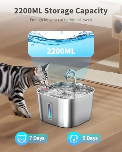 Lawfery Cat Water Fountain Stainless Steel, 74oz/2.2L Pet Fountain - Image 2