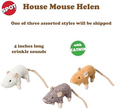 SPOT House Mouse Helen Cat Toy with Catnip – Lifelike Plush Mouse, Crinkle Sound, 4in Small Size for Kittens and Cats, Batting, Chasing, Playing – Assorted Colors - Image 2
