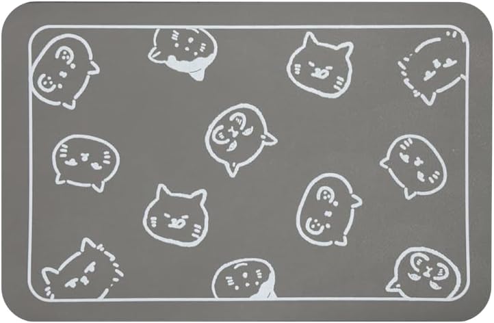 YCT Cat Food Mat, Cat Mat for Food and Water, Pet Feeding Mat, Non-Slip Super Absorbent, with Multiple cat Heads Logo, 24 x 16.9 inches, Light Gray by YCT