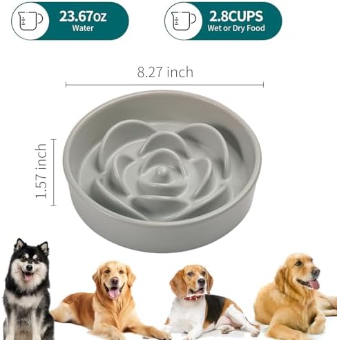 8.26 in Grey Dog Bowl Slow Feeder Ceramic for Medium and Large Breed,Pet Feeding Dog Food Water Dish Heavy Weighted,Puppy Bowl for Fast Eaters,Puzzle Slow Eating Dish Modern Maze - Image 2