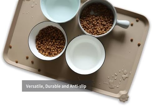 Hoki Found L Silicone Non Slip Pet Dog Cat Bowl Mats - Placemat - Feeding Mat - Waterproof - For Carpet - Tan - Image 4
