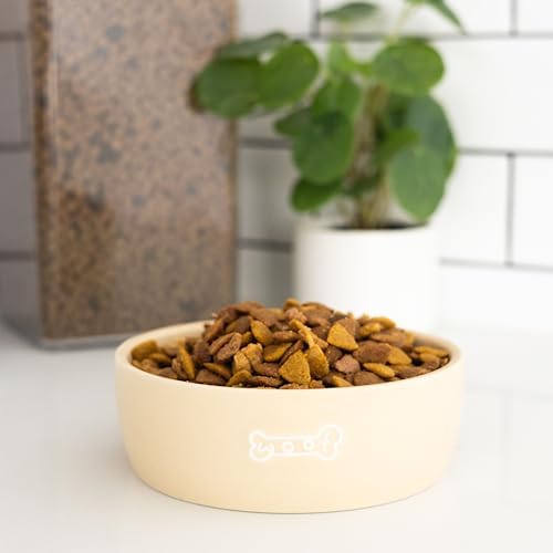 Pearhead Ceramic Dog Bowl - Neutral Taupe Woof Design, 20 oz - Image 6